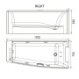 Ванна 170*75*63см, асимметричная, гидромассажная, правая