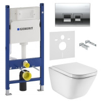 Комплект: GAP Rimless подвесной унитаз с сиденьем slow-closing + GEBERIT Duofix монтажный комплект + Delta 50 клавиша смыва, хром