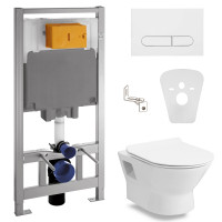 Комплект: FIESTA Rimless унитаз подвесной, сиденье Slim + VOLLE MASTER комплект инсталляции 4в1, белая клавиша