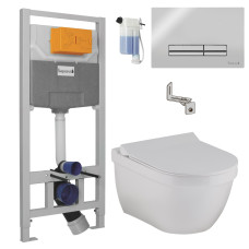 Комплект: SOLAR Rimless унитаз подвесной, сиденье Slim slow-closе + IMPRESE комплект инсталляции 3в1 (OLIpure), клавиша PANI хром