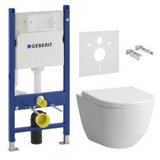 Комплект: PRO Rimless унитаз подвесной, с сиденьем + GEBERIT DUOFIX монтажный комплект для подв. унитаза, Н112, 12 см (UP100), без клавиши