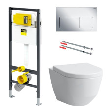 Комплект: PRO Rimless унитаз подвесной, с сиденьем + PREVISTA DRY элемент для унитаза 112*49см + комплект крепл. для один. монтажа + панель смыва