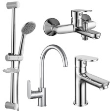 LASKA набор смесителей (4 в 1) для ванны и кухни (05040 (35) + 10040 + 55070 +  R670SD+1115+W100SL1 C)