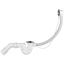 Сифон для ванны, PP, трубный с накопителем, пробка, перелив до 500 мм, патрубок Ø40/50 мм