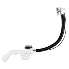 Сифон для ванны, PP, трубный с накопителем, полуавтомат, накладки хром, перелив до 500 мм, патрубок Ø40/50 мм