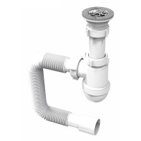 Сифон для умывальника, PP, колбовый, с разборным выпуском, сетка выпуска Ø65 мм, пробка, гофра Ø40/50 мм до 800 мм