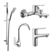 KIT 30095 набор смесителей (4 в 1), смеситель для умывальника, смеситель для ванны, душевой гарнитур, смеситель для кухни