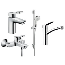 LOGIS LOOP набор 4 в 1смесителей для ванны, умывальник 100 + кухня (71154000+71413000+27353400+13815000)