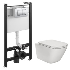 Комплект: ACTIVE инсталляция для унитаза, с клавишей смыва + GAP Rimless унитаз подвесной с сиденьем Slim, с системой плавного опускания