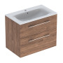 SELNOVA Square комплект: умывальник встроенный Slim Rim, с тумбой 78,8*50,2см, с 2мя ящиками, цвет тёмный орех