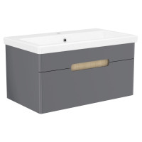 SOLO комплект мебели 80см antracita: тумба подвесная, 1 ящик + умывальник накладной арт 13-16-018