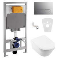 Комплект:4694R001 ARCHITECTURA унитаз 37*53 см, подвес, с откр смыв краем+9M70S101 сиденье с крышкой для унитаза, SlimSeat, белый альпин+141515 VOLLE