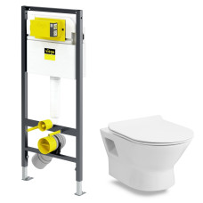 Набор инсталляционный: FIESTA Rimless унитаз подвесной, сиденье Slim slow-closing, 771973 PREVISTA DRY инсталляция для унитаза, без клавиши