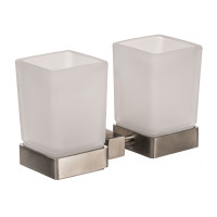 Стакан SQ9428 - Квадро подвійний Скляний Мат. НЕРЖ-SUS304-(Globus Lux)