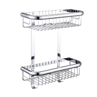 Поличка в душову TOPAZ 4102-пряма Подвійна з гачками латунь (300*130*390мм)