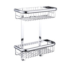 Поличка в душову TOPAZ 4102-пряма Подвійна з гачками латунь (300*130*390мм)