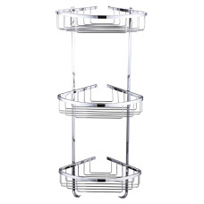 Поличка в душову TOPAZ 4134-пряма Потрійна з гачками латунь (125*125*650мм)