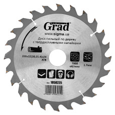 Диск пильний по дереву з твердосплавними напайками Ø200х3230;25.4х24Т, 7000об/хв Grad 1958225
