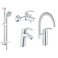 Набор смесителей для кухни, умывальника, ванны и душевая стойка M-Size Grohe Eurosmart 123248MK