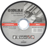 Круг відрізний по металу і нержавіючій сталі Ø125x1.6x22.2мм, 12250 об/хв Sigma 1940091