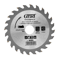 Диск пильний по дереву з твердосплавними напайками Ø125х22.2х24Т, 10000об/хв Grad 1957025