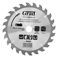 Диск пильний по дереву з твердосплавними напайками Ø180х22.220х24Т, 8000об/хв Grad 1957525
