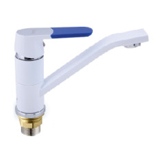 F4534 (H34) Змішувач для кухні/умивальника довгий гусак латунь гайка Ø35 білий/хром Frap 1/10