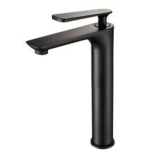 F1052-57(H52) Змішувач для умивальника високий литий гусак лат. корпус гайка Ø35 чорний FRAP 1/10