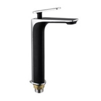 F1057-2(H57) Змішувач для умивальника високий литий гусак лат. корпус гайка Ø25 чорний/хром FRAP 1/8