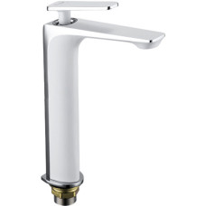 F1058-2(H58) Змішувач для умивальника високий литий гусак лат. корп. гайка Ø25 білий/хром FRAP 1/10