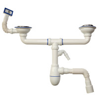 Сифон для подвійної мийки Ø115 з вих. до пральн.машини та прямокутним переливом UNICORN В730V 1/15