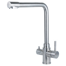 Смеситель для кухни НЕРЖ. гусак с выходом для питьевой воды гайка KT Ø35 AQUATICA KT-4B770P