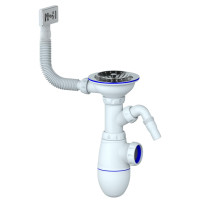 Сифон для мийки Ø115 з вих. до пральн.машини та круглий виливом UNICORN В430V 1/35