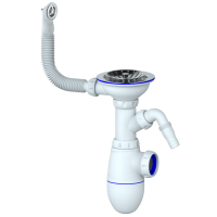 Сифон для мийки Ø115 з вих. до пральн.машини та прямокутним виливом UNICORN В431V 1/35