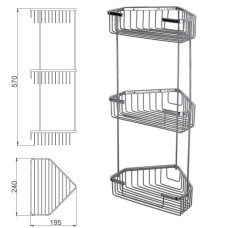 Полиця кутова 3 яруси 240х570мм метал/хром Frap F335-2 2/20