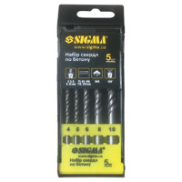 Набір свердел по бетону циліндричний хвостовик 5шт 4, 5, 6, 8, 10мм пластик. кейс Sigma 1719691