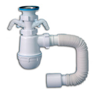 Сифон Лотос-мийка з 2-ма відвед. для прал .і посуд. маш.єврошл. нерж. випуск 1 1/2 MSM03 1/20