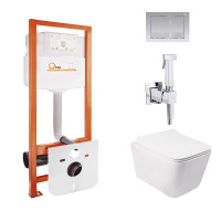 Комплект Qtap інсталяція Nest QTNESTM425M06CRM + унітаз з сидінням Crow QT05335170W + набір для гігієнічного душу зі змішувачем Inspai-Varius QTINSVARCRMV00440201