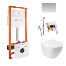 Комплект Qtap інсталяція Nest QTNESTM425M08CRM + унітаз з сидінням Jay QT07335176W + набір для гігієнічного душу зі змішувачем Form QTFORMCRM001AB