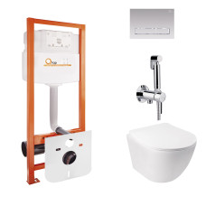 Комплект Qtap інсталяція Nest QTNESTM425M08CRM + унітаз з сидінням Jay QT07335176W + набір для гігієнічного душу зі змішувачем Inspai-Varius QTINSVARCRMV00440001