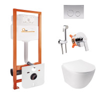 Комплект Qtap інсталяція Nest QTNESTM425M11CRM + унітаз з сидінням Jay QT07335176W + набір для гігієнічного душу зі змішувачем Form QTFORMCRM001AB