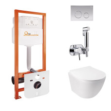 Комплект Qtap інсталяція Nest QTNESTM425M11CRM + унітаз з сидінням Jay QT07335176W + набір для гігієнічного душу зі змішувачем Inspai-Varius QTINSVARCRMV00440501