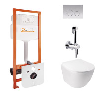 Комплект Qtap інсталяція Nest QTNESTM425M11CRM + унітаз з сидінням Jay QT07335176W + набір для гігієнічного душу зі змішувачем Inspai-Varius QTINSVARCRMV00440001