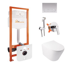 Комплект Qtap інсталяція Nest QTNESTM425M08CRM + унітаз з сидінням Swan QT16335178W + набір для гігієнічного душу зі змішувачем Form QTFORMCRM001AB