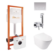 Комплект Qtap інсталяція Nest QTNESTM425M08CRM + унітаз з сидінням Swan QT16335178W + набір для гігієнічного душу зі змішувачем Inspai-Varius QTINSVARCRMV00440501