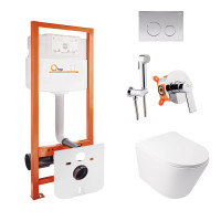 Комплект Qtap інсталяція Nest QTNESTM425M11CRM + унітаз з сидінням Swan QT16335178W + набір для гігієнічного душу зі змішувачем Form QTFORMCRM001AB