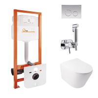 Комплект Qtap інсталяція Nest QTNESTM425M11CRM + унітаз з сидінням Swan QT16335178W + набір для гігієнічного душу зі змішувачем Inspai-Varius QTINSVARCRMV00440501