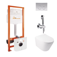Комплект Qtap інсталяція Nest QTNESTM425M11CRM + унітаз з сидінням Swan QT16335178W + набір для гігієнічного душу зі змішувачем Inspai-Varius QTINSVARCRMV00440001