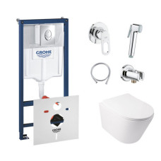 Комплект інсталяція Grohe Rapid SL 38721001 + унітаз з сидінням Qtap Swan QT16335178W + набір для гігієнічного душу зі змішувачем Grohe BauLoop 111042