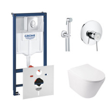 Комплект інсталяція Grohe Rapid SL 38721001 + унітаз з сидінням Qtap Swan QT16335178W + набір для гігієнічного душу зі змішувачем Grohe BauClassic 2904800S